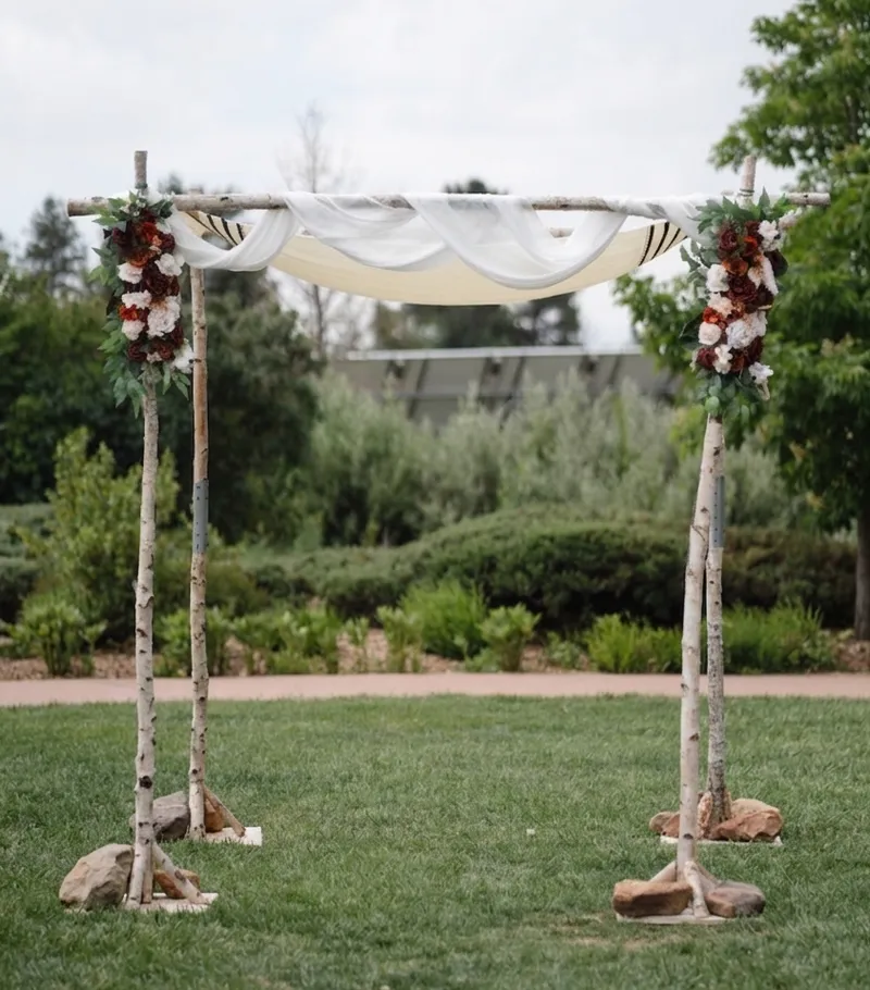 The Birch Chuppah — Denver chuppah rental with birch frame and ivory linen drape